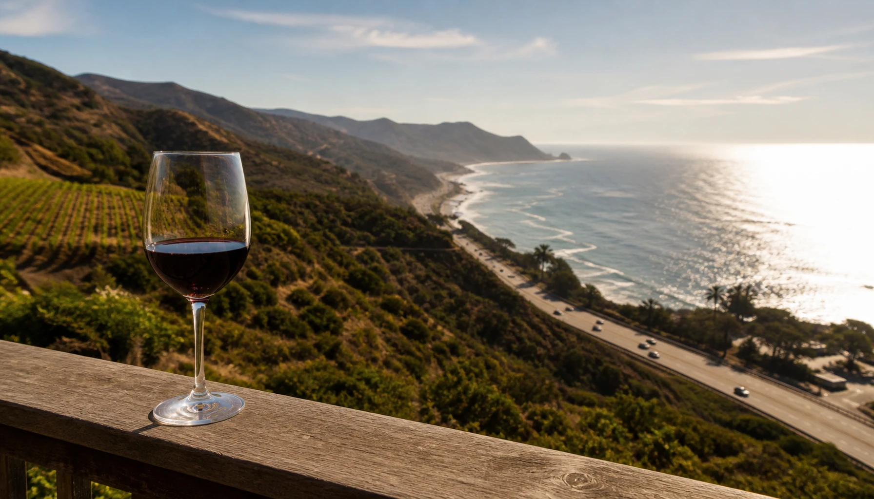 Rosenthal — canyon vines above, the Pacific across the road from the pour