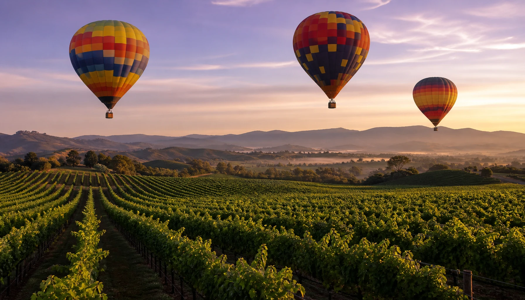 First light over the vineyard flats — the morning shift of Temecula’s sky