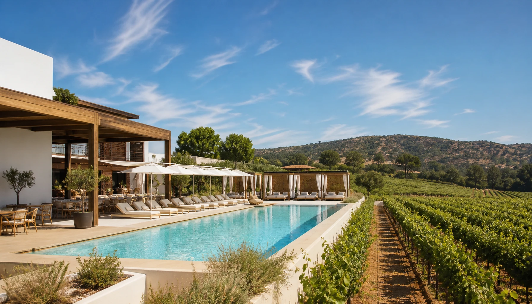 Bottaia Winery &mdash; a contemporary room and the summer pool club.