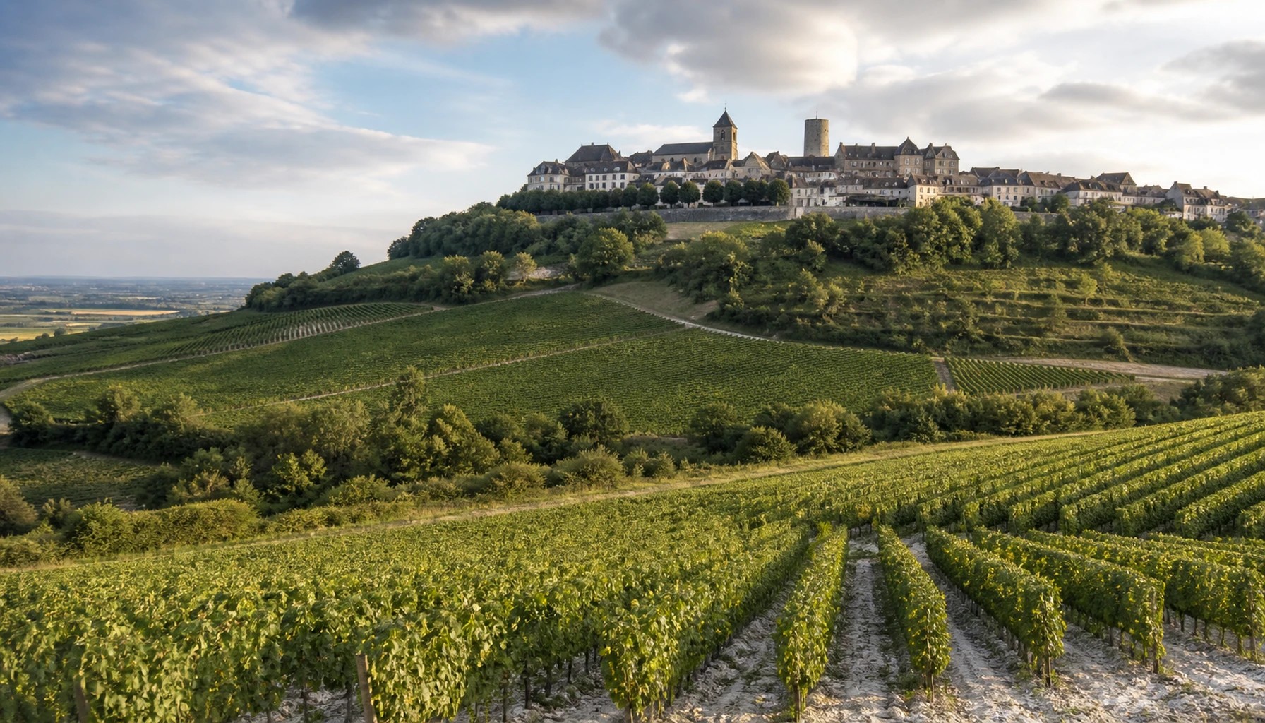 Sancerre on its hilltop above the vines — flint underfoot, the Loire below, the grape’s cold first kingdom